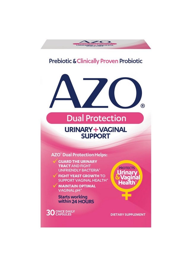 AZO حماية مزدوجة، دعم المسالك البولية + المهبلية، بروبيوتيك وبريبايوتيك للنساء*، يبدأ العمل خلال 24 ساعة، غير معدلة وراثيًا، 30 حبة - Image 1