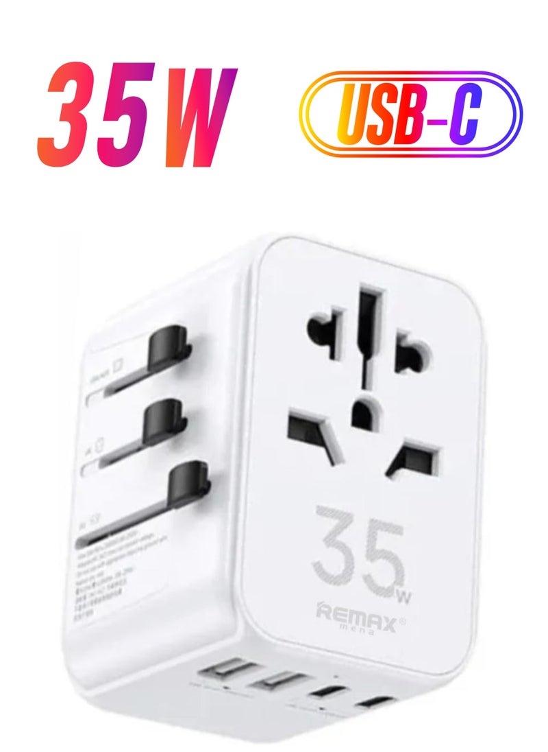 Remax Mena 35W Charger Adaptor with (USB A + Type C), USB-C Charging with 3A, USB A Charging with 2.4A, Fireproof PC + Copper, Lightweight, Retractable Pin, Convenient to Carry (White)  - Image 1