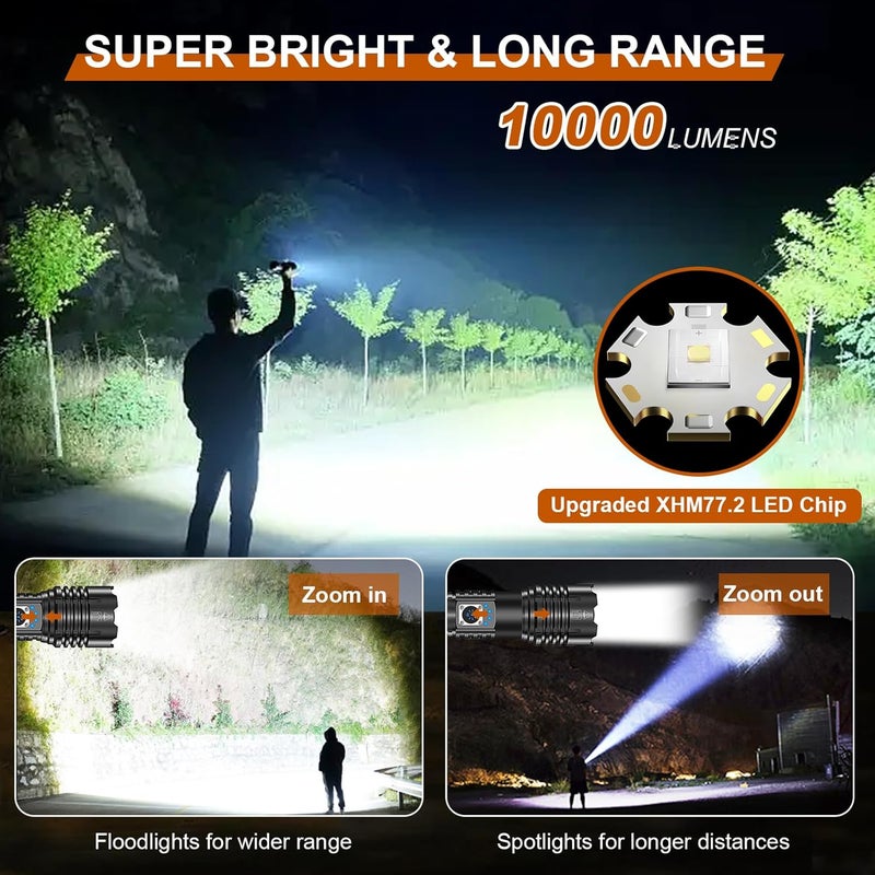Shadowhawk Torch Lights Rechargeable Torchlight Led Torch 10000 Lumens XHM772 Flash Light with COB Keychain Light Bright Waterproof Charging Torch Light High Power Flashlight for Trekking Emergency - Image 2