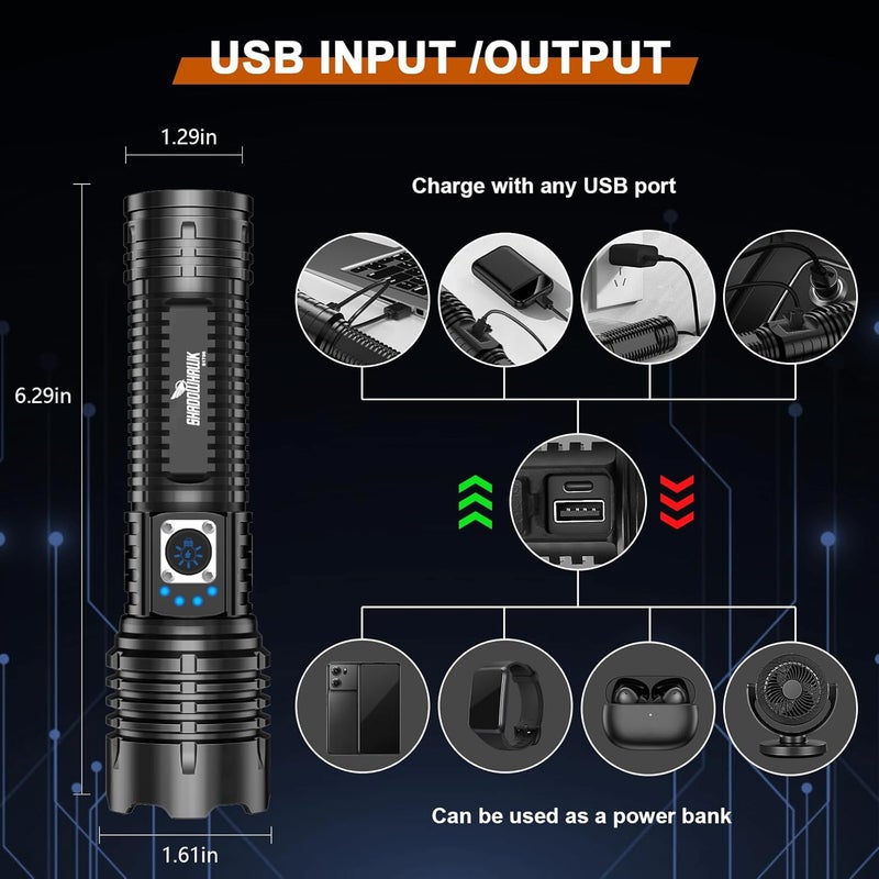 Shadowhawk Torch Lights Rechargeable Torchlight Led Torch 10000 Lumens XHM772 Flash Light with COB Keychain Light Bright Waterproof Charging Torch Light High Power Flashlight for Trekking Emergency - Image 4