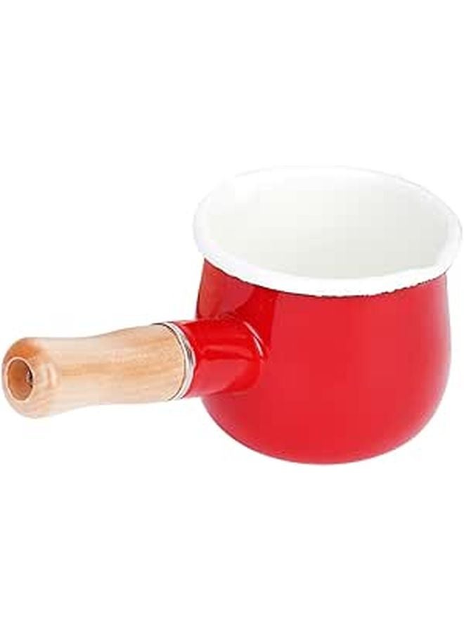 Japanese Style Enamel Milk Saucepan Small Stovetop Pot Portable Food Pan Red - Image 1