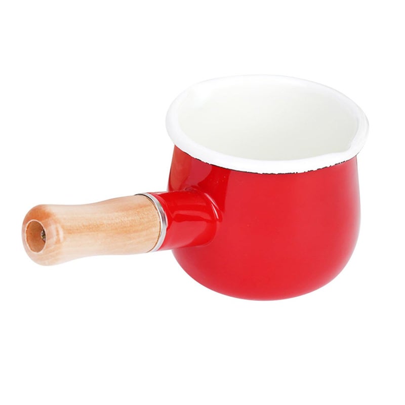 Japanese Style Enamel Milk Saucepan Small Stovetop Pot Portable Food Pan Red - Image 2