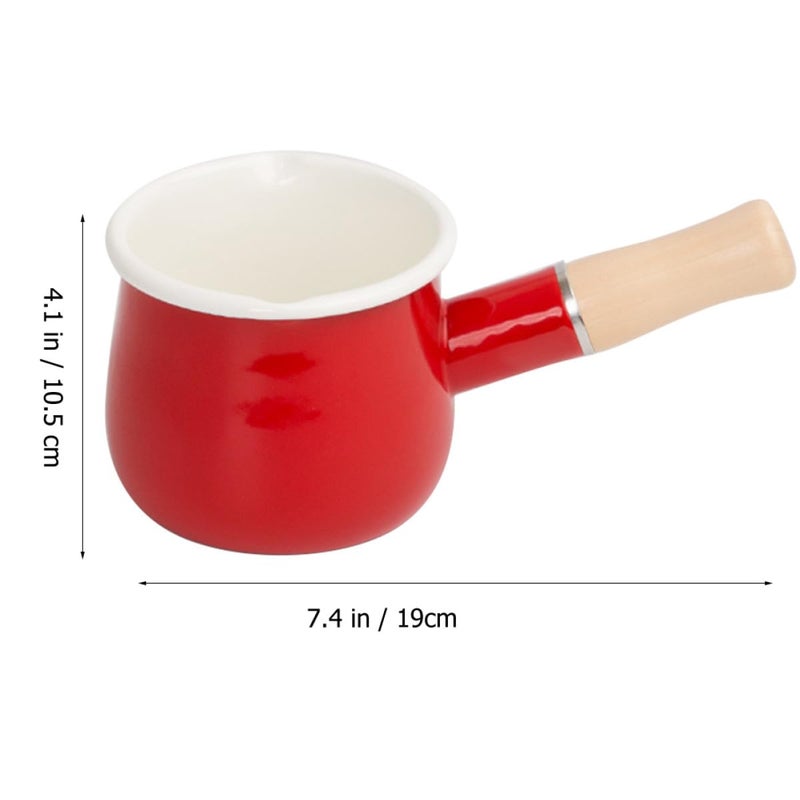 Japanese Style Enamel Milk Saucepan Small Stovetop Pot Portable Food Pan Red - Image 3