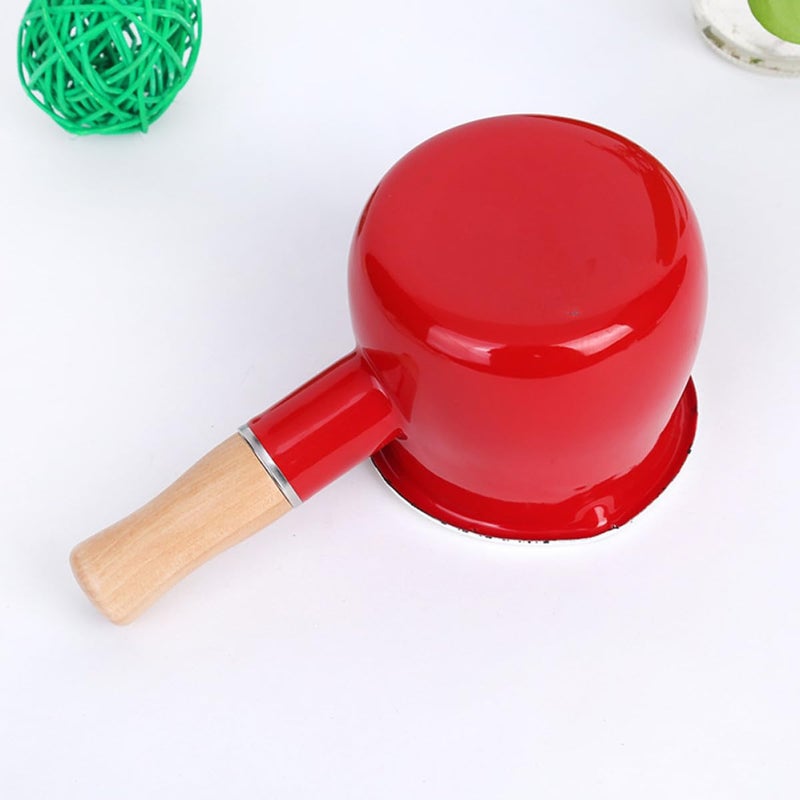 Japanese Style Enamel Milk Saucepan Small Stovetop Pot Portable Food Pan Red - Image 5