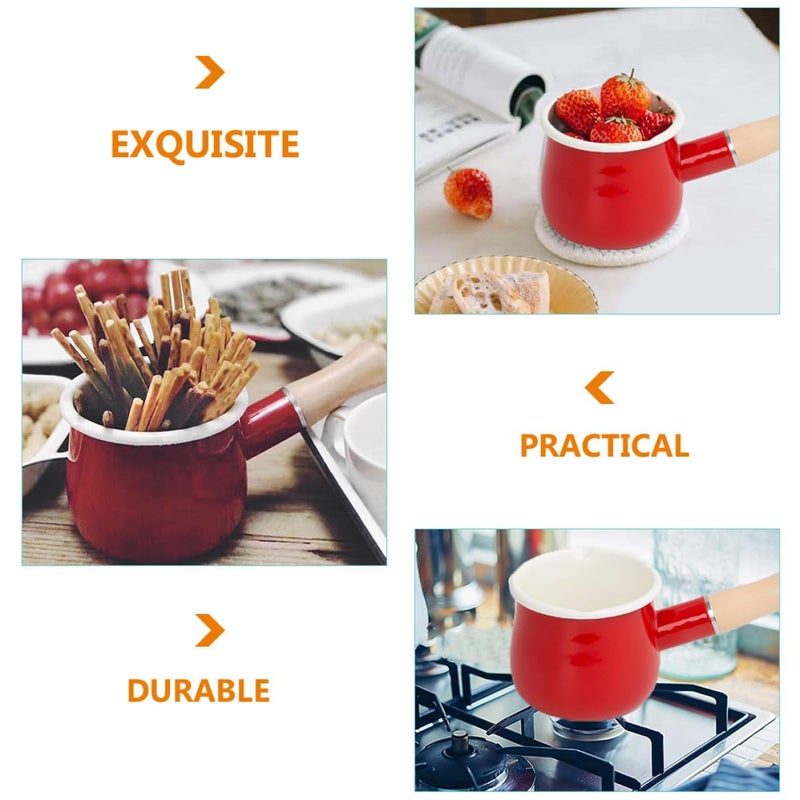 Japanese Style Enamel Milk Saucepan Small Stovetop Pot Portable Food Pan Red - Image 4