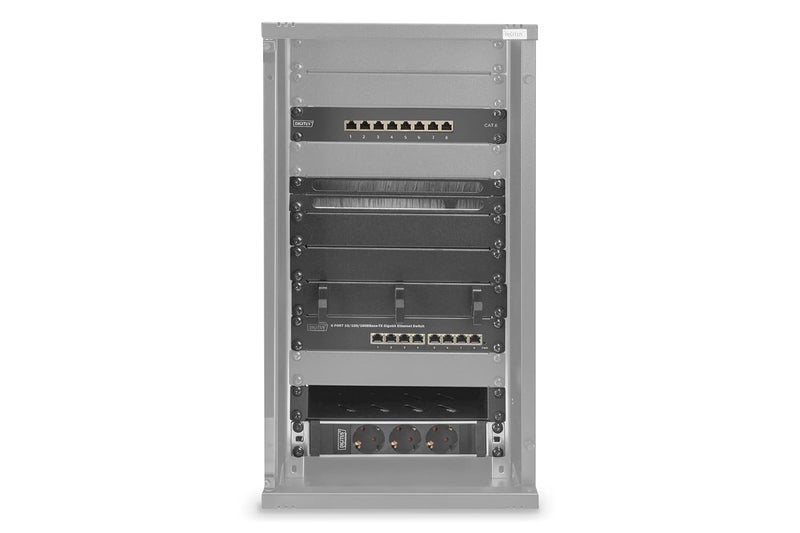 DIGITUS 10-Inch Set - Network Cabinet 12U Black - Shelf - Power Strip - 8-Port Patch Panel - 8-Port Gigabit Switch - Image 1