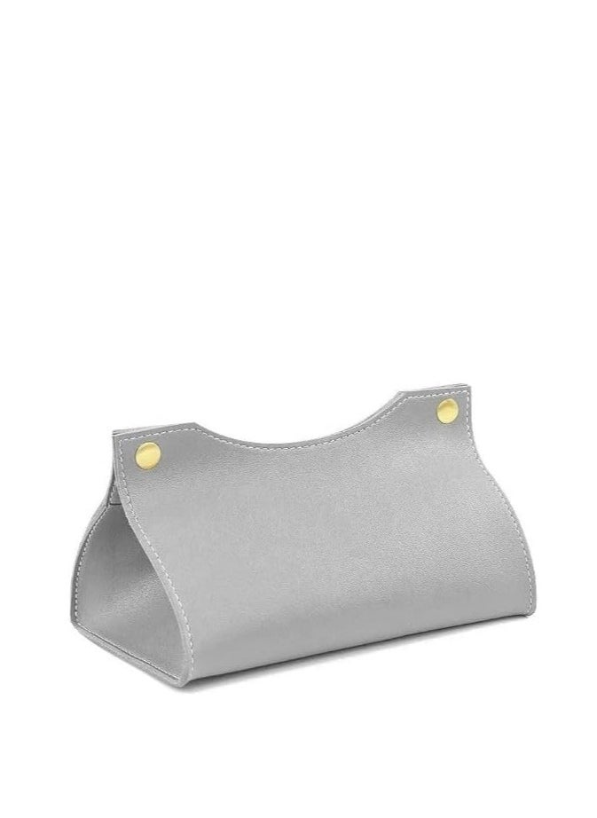Decorhills - Leather Tissue Box Rectangle | Long Tissue Box Cover | Tissue Box Holder | Faux Leather Tissue Box Cover Rectangular | Tissue Holder for Bathroom | Car Tissue Holder (Grey) - Image 1