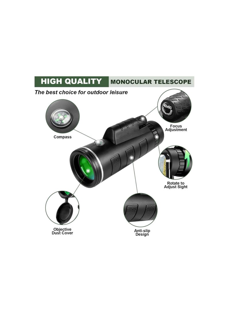 Stallarsight 500x Night Vision Ultra-Portable Telescope, Night Vision Scope, Ultra Long Distance, 40x60 Monocular Telescope with Smartphone Holder & Tripod (B)