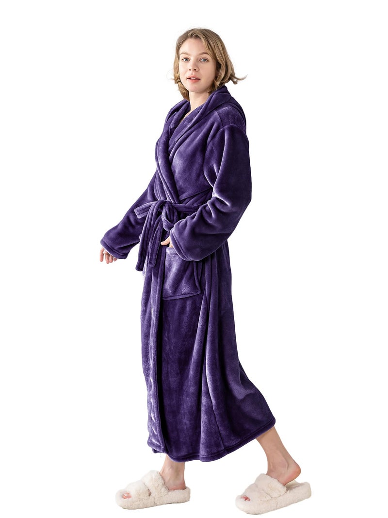 KORBLISS Robes for Women - Hooded Plush Fleece Bathrobe with Sash & Pockets, Full-Length Lightweight Spa Robe, Warm Silky Soft, Purple, XL - Image 2