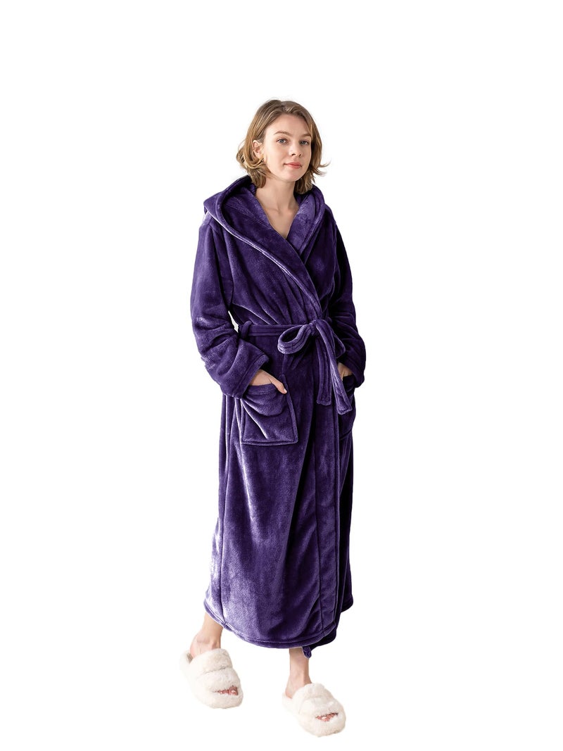 KORBLISS Robes for Women - Hooded Plush Fleece Bathrobe with Sash & Pockets, Full-Length Lightweight Spa Robe, Warm Silky Soft, Purple, XL - Image 1