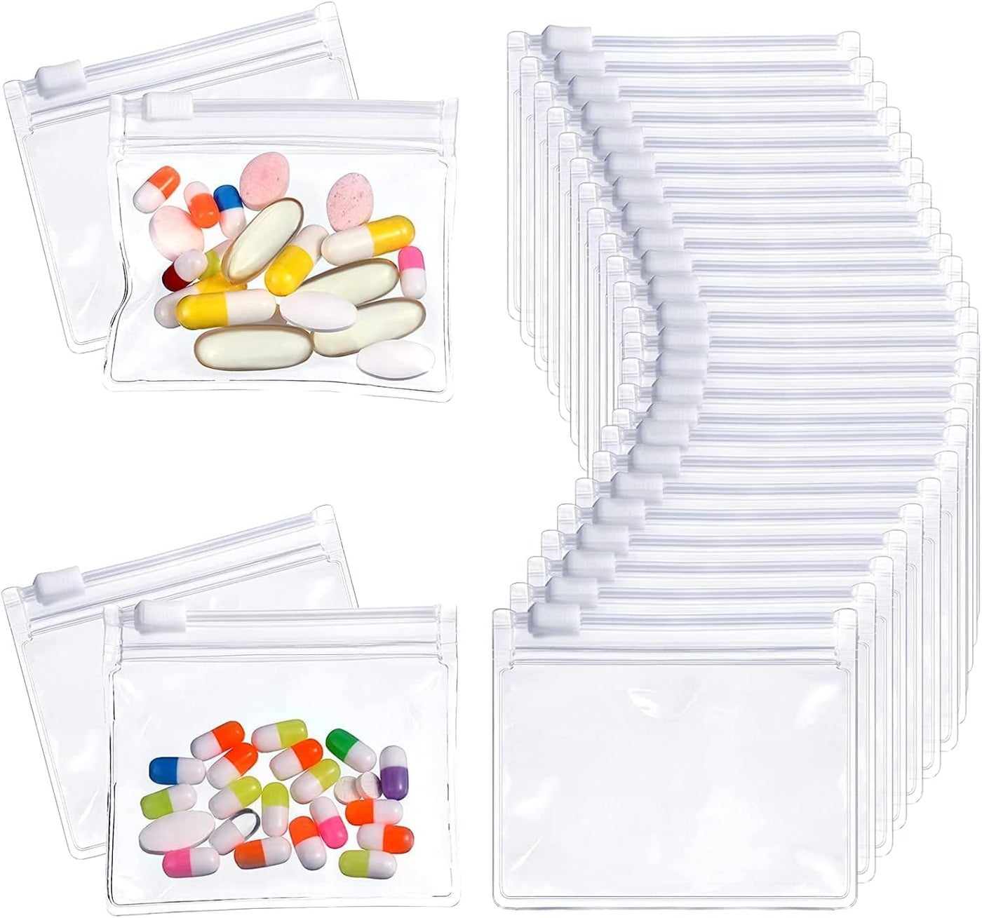 ChicAbode Pill Pouch Set, 24 Reusable Zippered Pill Bags, Clear Plastic Pill Organizer Pouches with Slide Lock for Pills and Small Items