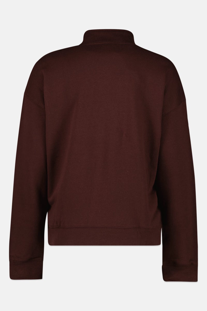 NIA Women Mock Neck Long Sleeve Half Zip Sweatshirt, Dark Brown - Image 3