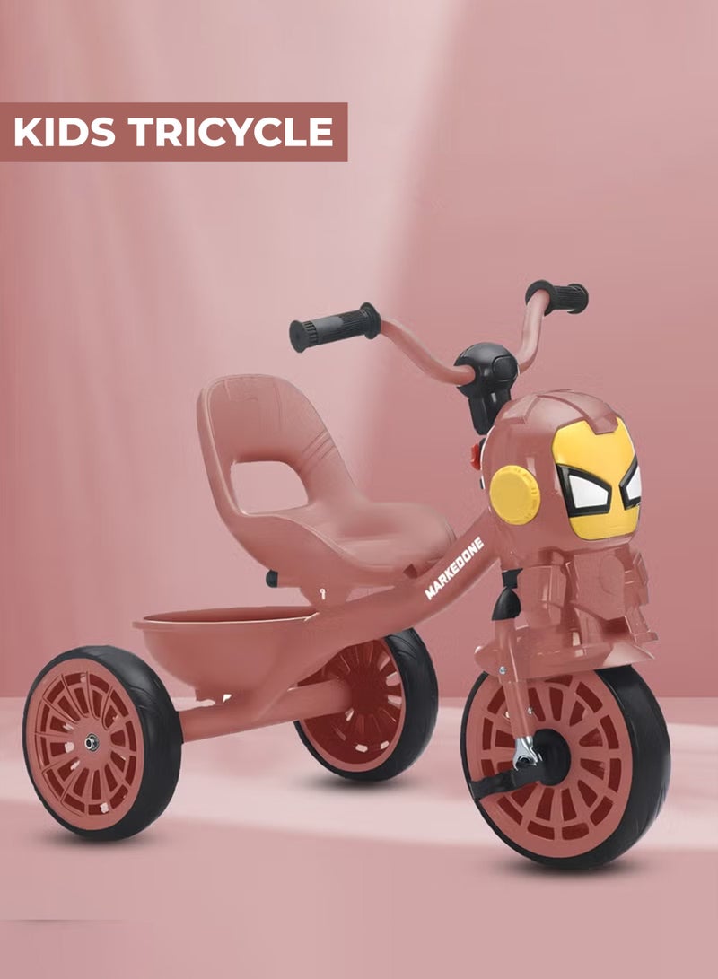 MarkedOne Marked One Kids Tricycle - Toddler Tricycle with Footrest for 3+ Years Old  -  Tricycle for Kids - Smart Plug and Play Kids Tricycle with Music, Light, High backrest & Rear Storage Baskets - Kids Trikes (Pink) - Image 1