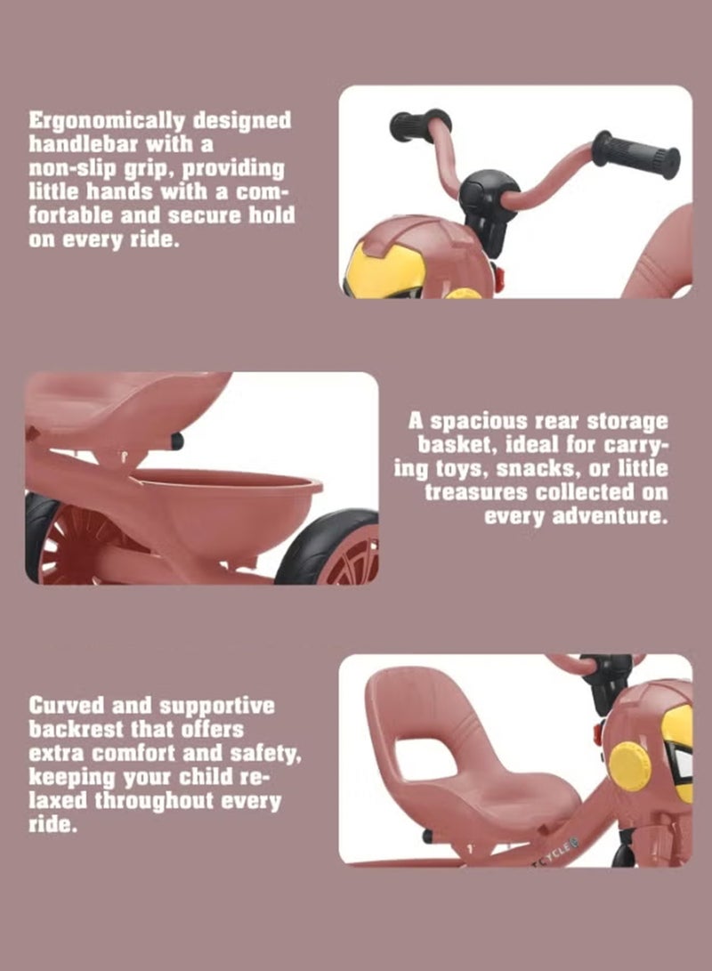 MarkedOne Marked One Kids Tricycle - Toddler Tricycle with Footrest for 3+ Years Old  -  Tricycle for Kids - Smart Plug and Play Kids Tricycle with Music, Light, High backrest & Rear Storage Baskets - Kids Trikes (Pink) - Image 3