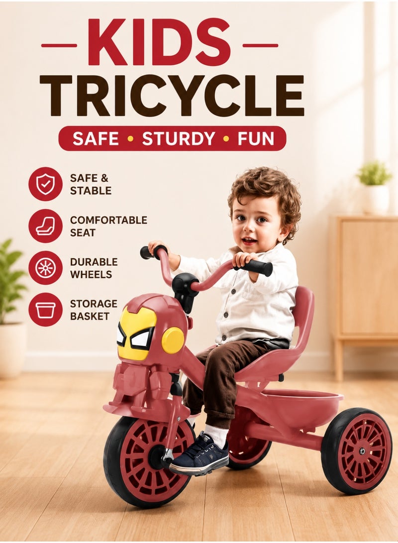 MarkedOne Marked One Kids Tricycle - Toddler Tricycle with Footrest for 3+ Years Old  -  Tricycle for Kids - Smart Plug and Play Kids Tricycle with Music, Light, High backrest & Rear Storage Baskets - Kids Trikes (Pink) - Image 4