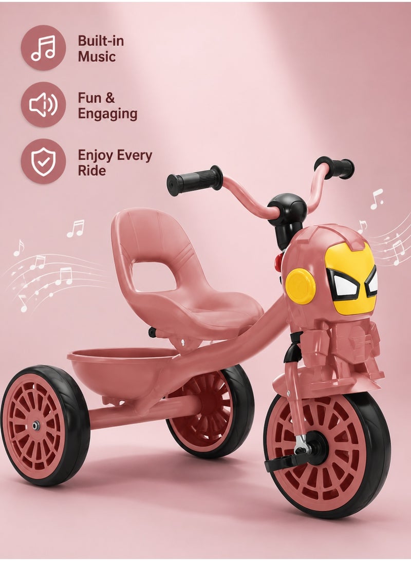 MarkedOne Marked One Kids Tricycle - Toddler Tricycle with Footrest for 3+ Years Old  -  Tricycle for Kids - Smart Plug and Play Kids Tricycle with Music, Light, High backrest & Rear Storage Baskets - Kids Trikes (Pink) - Image 2
