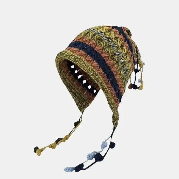 Japanese-Style Niche Handmade Knitted Hat Korean Colorful Tassel Pom-Pom Hanging Rope Wool Hat Internet Celebrity Ear-Protecting Warm Hat - Image 5