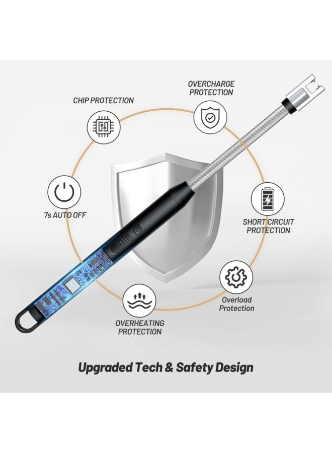 Electric Lighter with 360° Flexible Neck, Flameless Windproof Long Candle Lighter with Led Battery Display, USB C Rechargeable with Hanging Hook for Gifts BBQ Fireworks (Black)  - Image 5