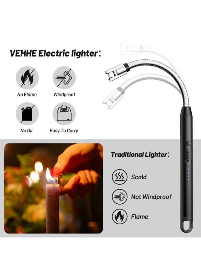 Electric Lighter with 360° Flexible Neck, Flameless Windproof Long Candle Lighter with Led Battery Display, USB C Rechargeable with Hanging Hook for Gifts BBQ Fireworks (Black)  - Image 2