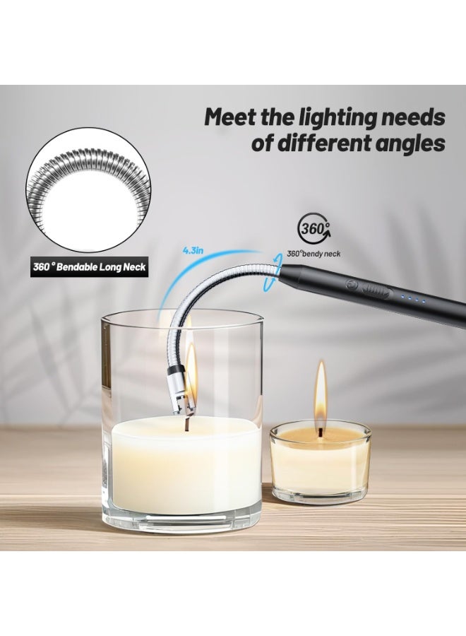 Electric Lighter with 360° Flexible Neck, Flameless Windproof Long Candle Lighter with Led Battery Display, USB C Rechargeable with Hanging Hook for Gifts BBQ Fireworks (Black)  - Image 4