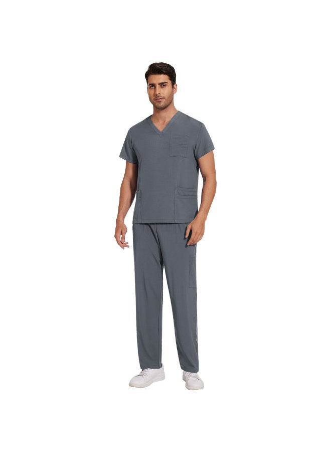 NIBEMINENT Scrubs Uniform Men Workwear Lab Work Clothes Uniforms Health Service Nursing Uniforms Short Sleeve V-neck Scrubs Tops+Pants Suit - Image 1