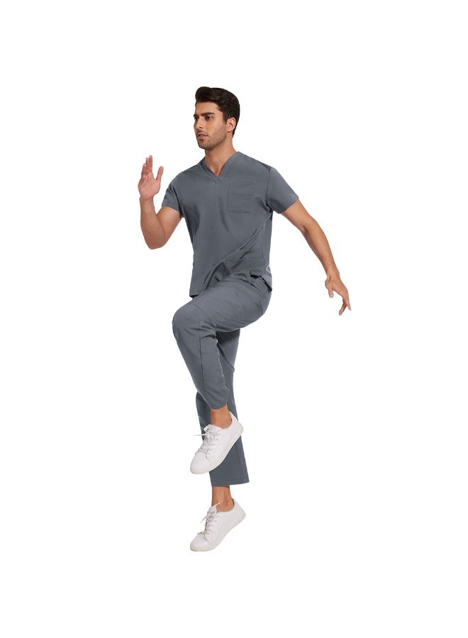 NIBEMINENT Scrubs Uniform Men Workwear Lab Work Clothes Uniforms Health Service Nursing Uniforms Short Sleeve V-neck Scrubs Tops+Pants Suit - Image 2