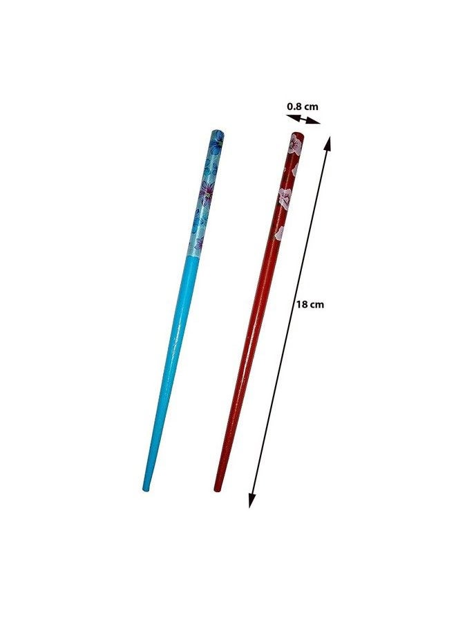 Salvus App SOLUTIONS Wooden Handmade Beautiful Blue & Red Hair Pin/Bun Stick Set For Women & Girls Set Of 2  - Image 3