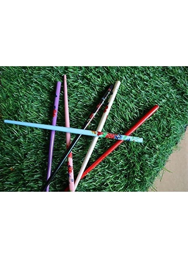 Salvus App SOLUTIONS Wooden Handmade Beautiful Blue & Red Hair Pin/Bun Stick Set For Women & Girls Set Of 2  - Image 4