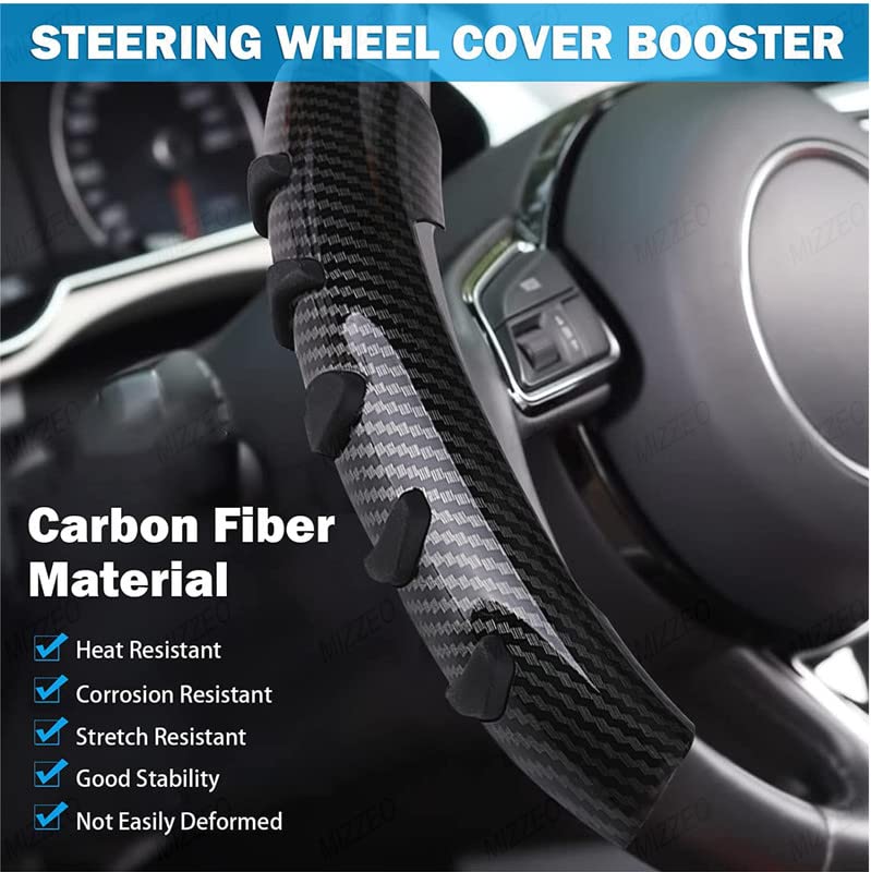 MIZZEO Carbon Fibre Steering Wheel Booster Cover, Enhanced Non-Slip Grip for Comfort & Control, Carbon Black, Compatible with Skoda Kushaq - Image 5