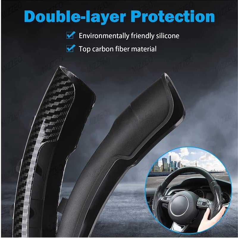 MIZZEO Carbon Fibre Steering Wheel Booster Cover, Enhanced Non-Slip Grip for Comfort & Control, Carbon Black, Compatible with Skoda Kushaq - Image 4