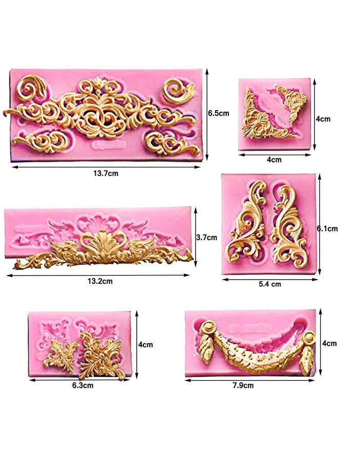PalkSky (Set Of 6) Baroque Fondant Molds For Cake Decorating Curlicues Scroll Lace Border Candy Silicone Mold For Sugarcraft Cupcake Topper  - Image 2