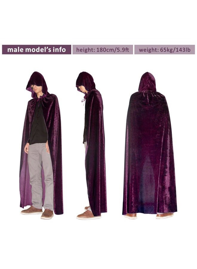 Mayplous Halloween Costumes Women Men Cosplay Long Cape Cloak Fancy Dress for Role Play (Purple, 150cm / 59") - Image 5