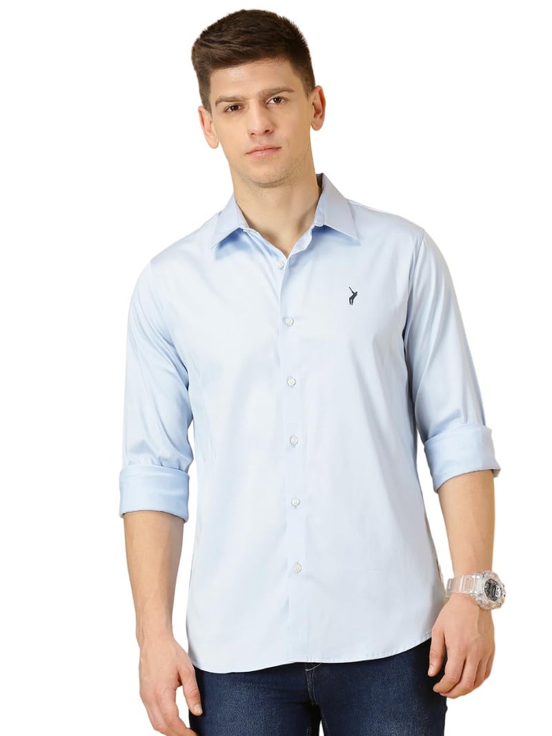 Thomas Scott Mens | Full Sleeve | Solid | Slim Fit | 100% Cotton | Spread Collar | Casual Shirts (Light Blue_XL) - Image 1