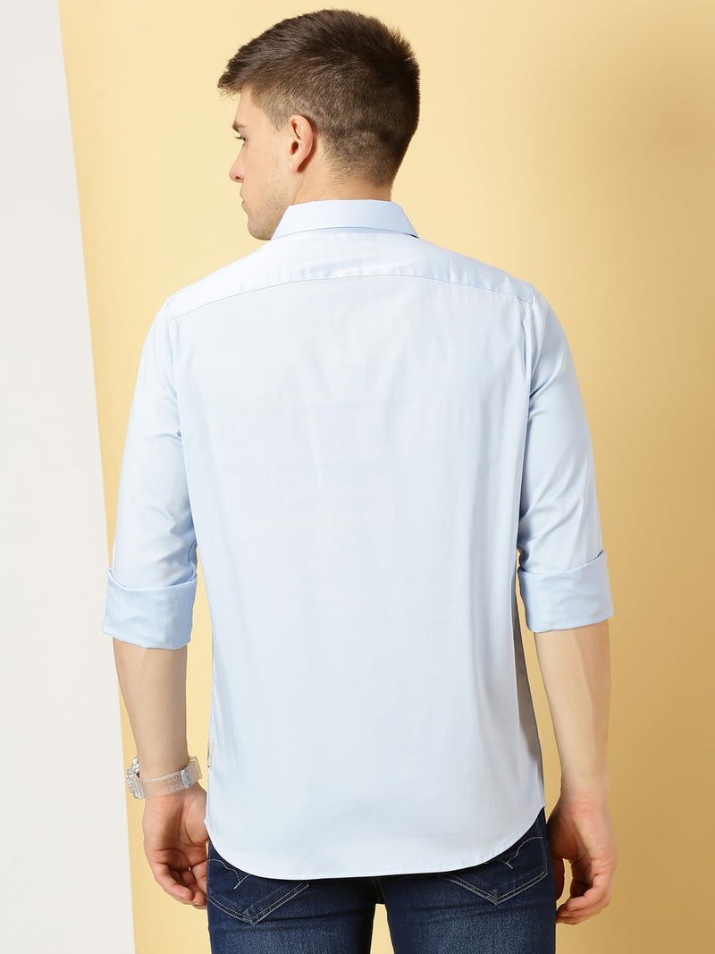 Thomas Scott Mens | Full Sleeve | Solid | Slim Fit | 100% Cotton | Spread Collar | Casual Shirts (Light Blue_XL) - Image 4