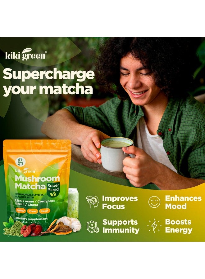 KIKI Green مسحوق ماتشا الفطر الأخضر KIKI سوبر بليند 4 أونصات - بديل قهوة الفطر لطاقة أفضل وتركيز ومناعة - مع فطر الماين، تشاجا، ريشى، كورديسيبس - Image 4