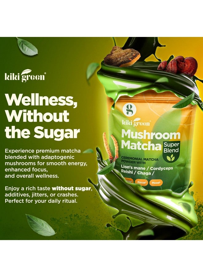 KIKI Green مسحوق ماتشا الفطر الأخضر KIKI سوبر بليند 4 أونصات - بديل قهوة الفطر لطاقة أفضل وتركيز ومناعة - مع فطر الماين، تشاجا، ريشى، كورديسيبس - Image 2