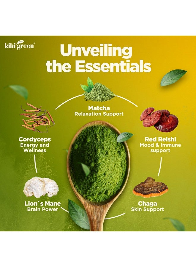 KIKI Green مسحوق ماتشا الفطر الأخضر KIKI سوبر بليند 4 أونصات - بديل قهوة الفطر لطاقة أفضل وتركيز ومناعة - مع فطر الماين، تشاجا، ريشى، كورديسيبس - Image 3