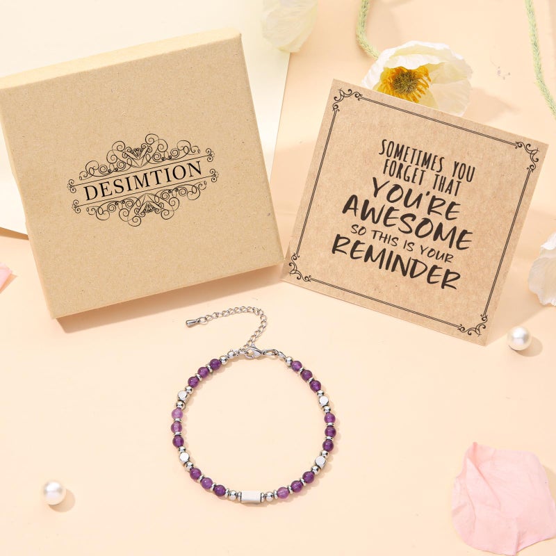 Desimtion Natural Stone Healing Crystal Inspirational Bracelets for Women Girls, Best Friend Birthday Gifts for Women Friendship Bracelets, Teen Girl Gifts Trendy Stuff, Amethyst, 4mm - Image 4