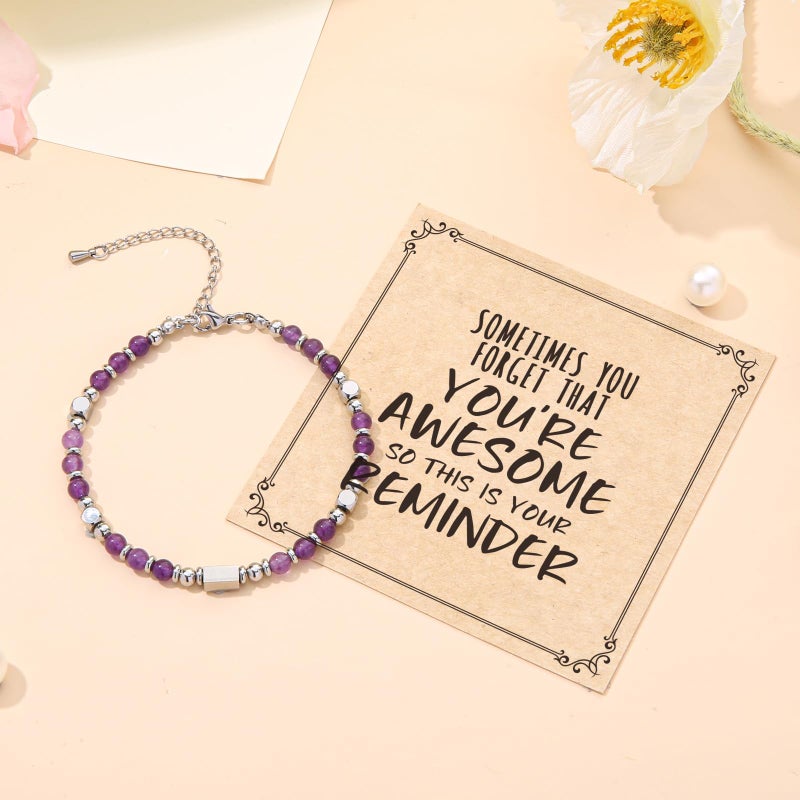 Desimtion Natural Stone Healing Crystal Inspirational Bracelets for Women Girls, Best Friend Birthday Gifts for Women Friendship Bracelets, Teen Girl Gifts Trendy Stuff, Amethyst, 4mm - Image 3