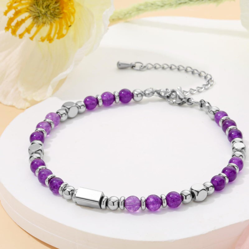 Desimtion Natural Stone Healing Crystal Inspirational Bracelets for Women Girls, Best Friend Birthday Gifts for Women Friendship Bracelets, Teen Girl Gifts Trendy Stuff, Amethyst, 4mm - Image 2