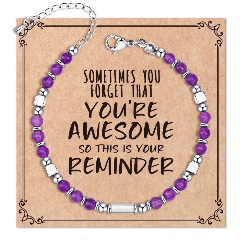 Desimtion Natural Stone Healing Crystal Inspirational Bracelets for Women Girls, Best Friend Birthday Gifts for Women Friendship Bracelets, Teen Girl Gifts Trendy Stuff, Amethyst, 4mm - Image 1