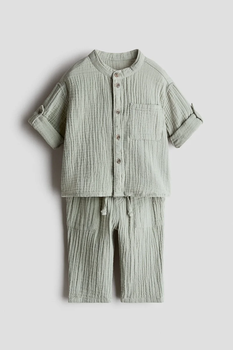 اتش اند ام طقم من الموسلين القطني - قطعتين