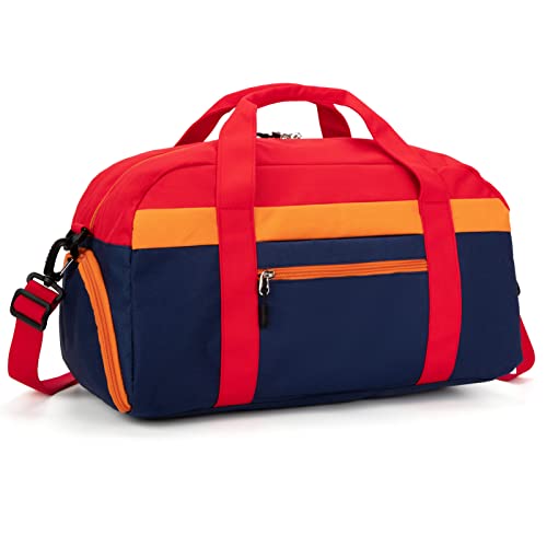HawLander Kids Duffle Bag for Boys or Girls, Fit School Practice, or Overnight Travel (Navy Red) - Image 1