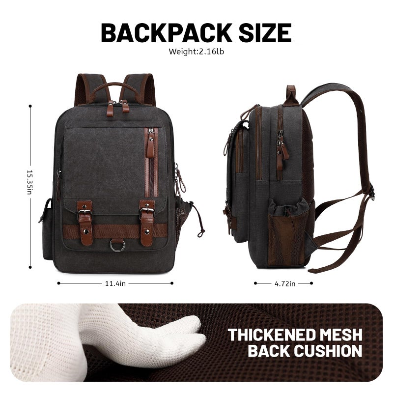 Lanola Water-resistant Canvas Backpack with Anti-Theft Pocket, Daypacks Fits 15.6 Inch Laptop for Men Perfect for Work, Travel, Daily Use (Black) - Image 3