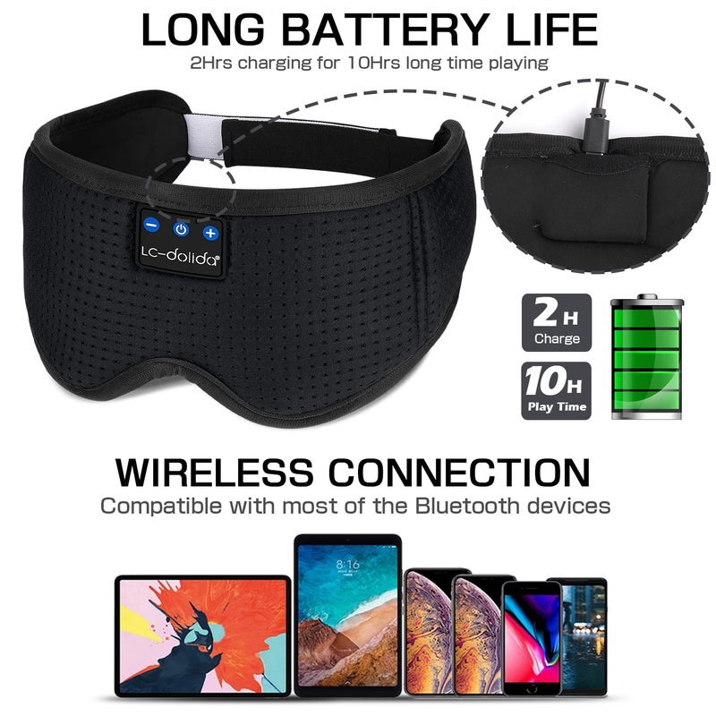 LC-dolida Sleep Headphones Sleep Mask with Bluetooth Headphones, LC-dolida Eye Mask for Sleeping Eye Pillow Sleeping Headphones for Side Sleepers Thin Speaker Cool Gadgets Gifts for Men&Women - Image 5
