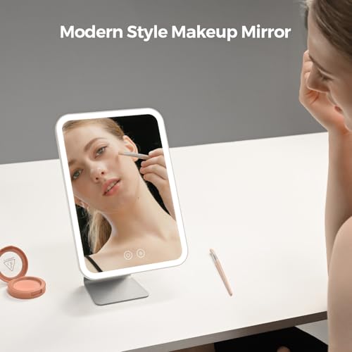 NEZZOE Lighted Makeup Mirror, Metal Table Mirror with Stand, 2000 mAh Rechargeable Vanity Mirror with 3 Colors and Brightness Adjustable, 12 Inch Light up Mirror - Image 2