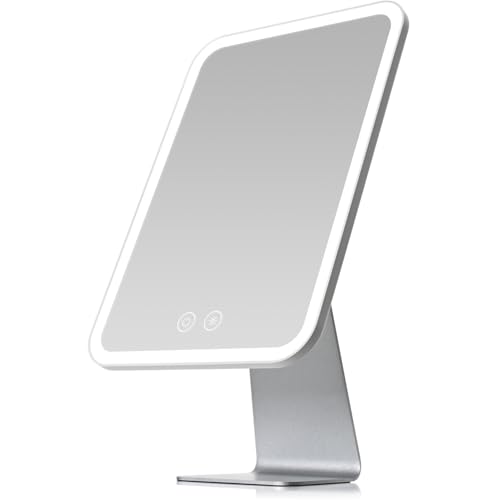 NEZZOE Lighted Makeup Mirror, Metal Table Mirror with Stand, 2000 mAh Rechargeable Vanity Mirror with 3 Colors and Brightness Adjustable, 12 Inch Light up Mirror - Image 1