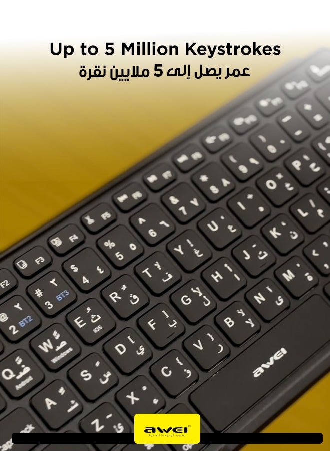 أوي Foldable Bluetooth Keyboard with Leather Protective Case - 64 Keys Portable Wireless Keyboard for Android, Windows and iOS, Long Battery Life, Compatible with Phones, Tablets and Laptops black - Image 4