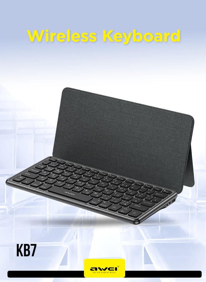 أوي Foldable Bluetooth Keyboard with Leather Protective Case - 64 Keys Portable Wireless Keyboard for Android, Windows and iOS, Long Battery Life, Compatible with Phones, Tablets and Laptops black - Image 1