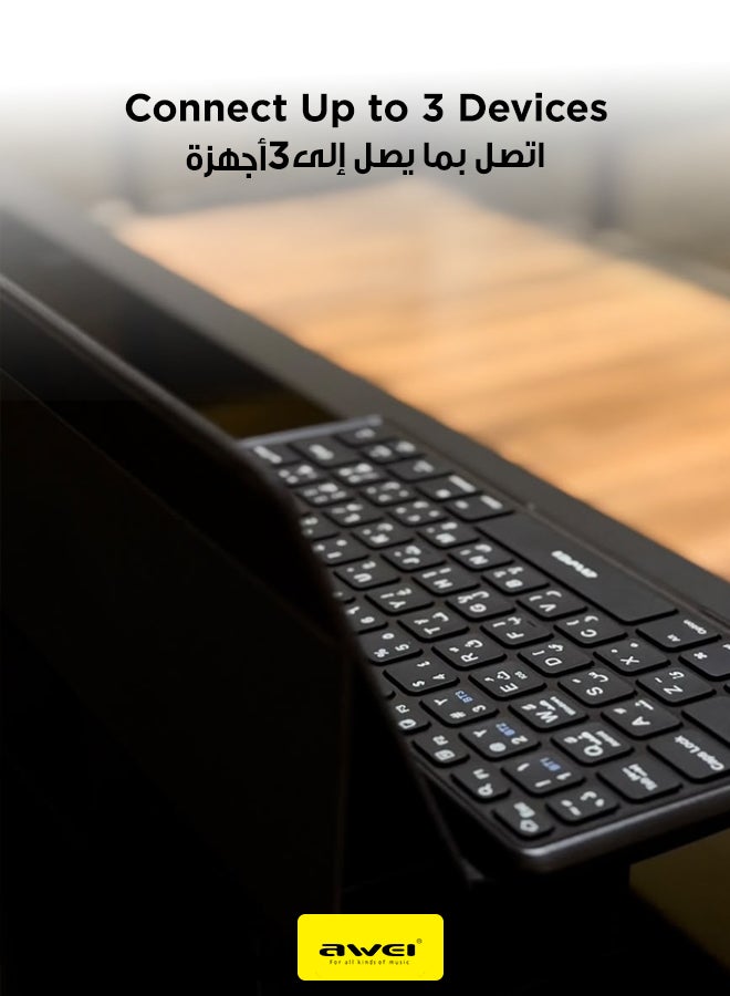 أوي Foldable Bluetooth Keyboard with Leather Protective Case - 64 Keys Portable Wireless Keyboard for Android, Windows and iOS, Long Battery Life, Compatible with Phones, Tablets and Laptops black - Image 5